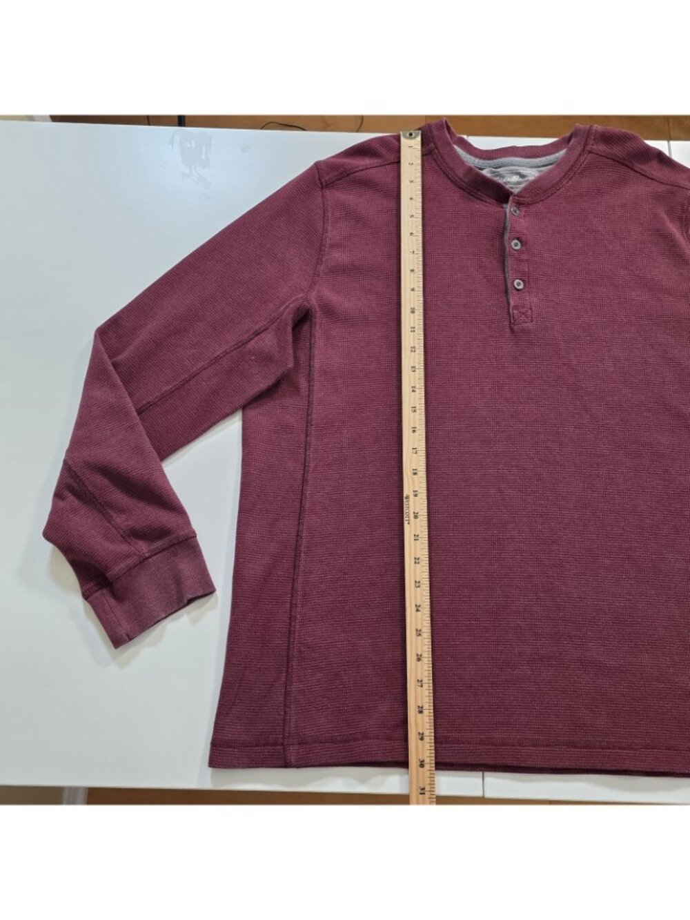 Eddie Bauer Henley Men T2XL Plum Cotton Blend Waffle Knit LS Casual Cottage Edgy - Picture 8 of 16